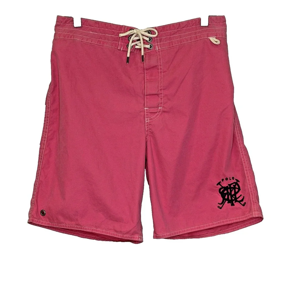 Polo Ralph Lauren Board Shorts Swimsuit Mens Small Pink Tie Waist Lined Preppy‎